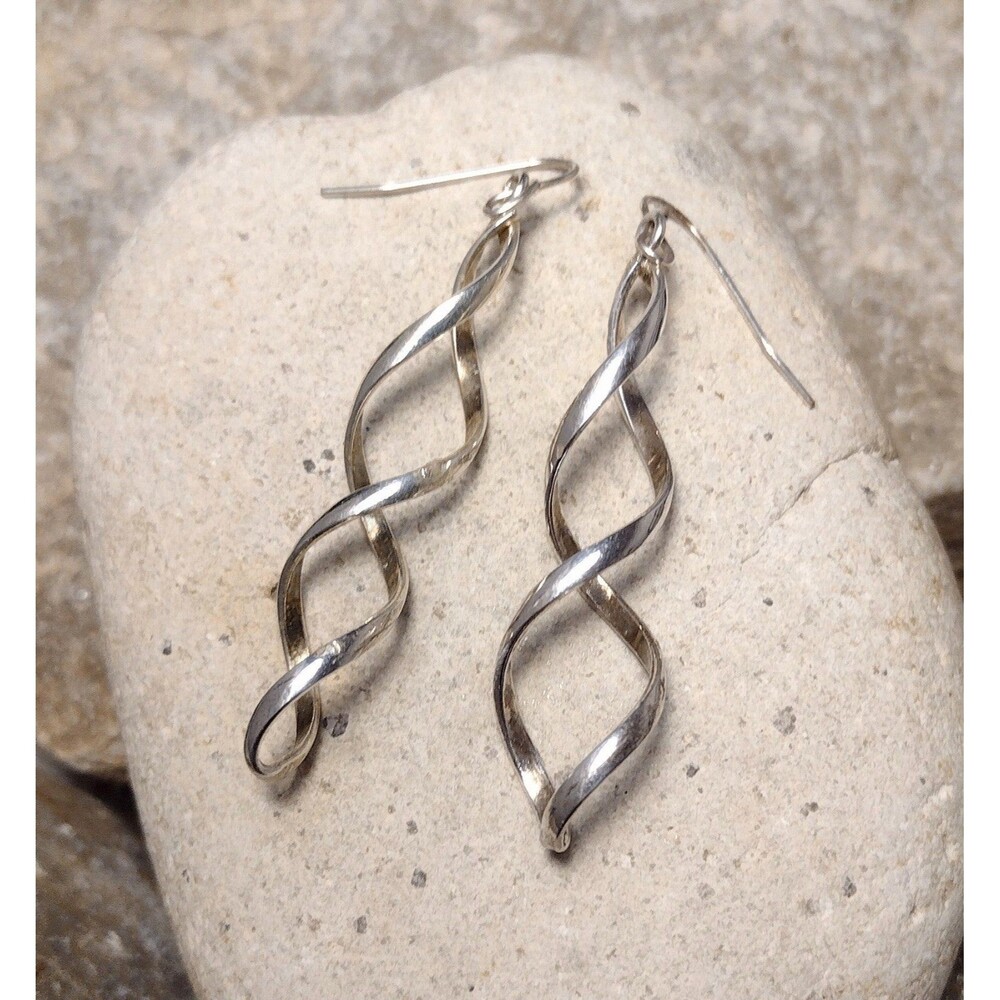 Sterling Silver Spiral Twist Dangle Earrings Vintage